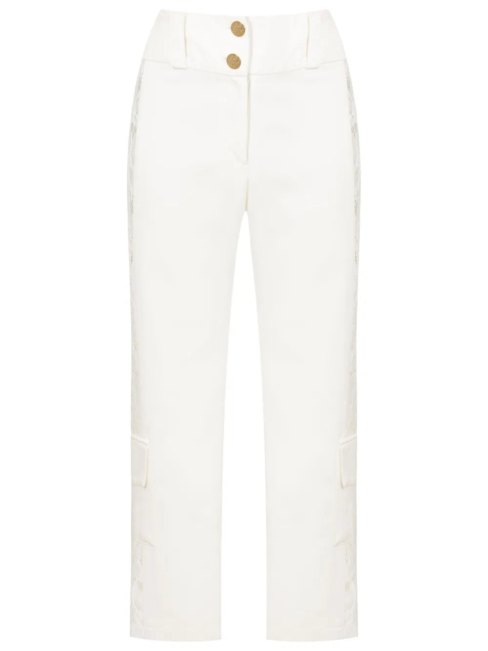 Lace-Panelled Cropped Cargo Trousers