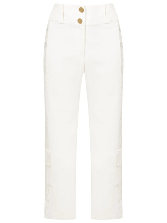 Lace-Panelled Cropped Cargo Trousers