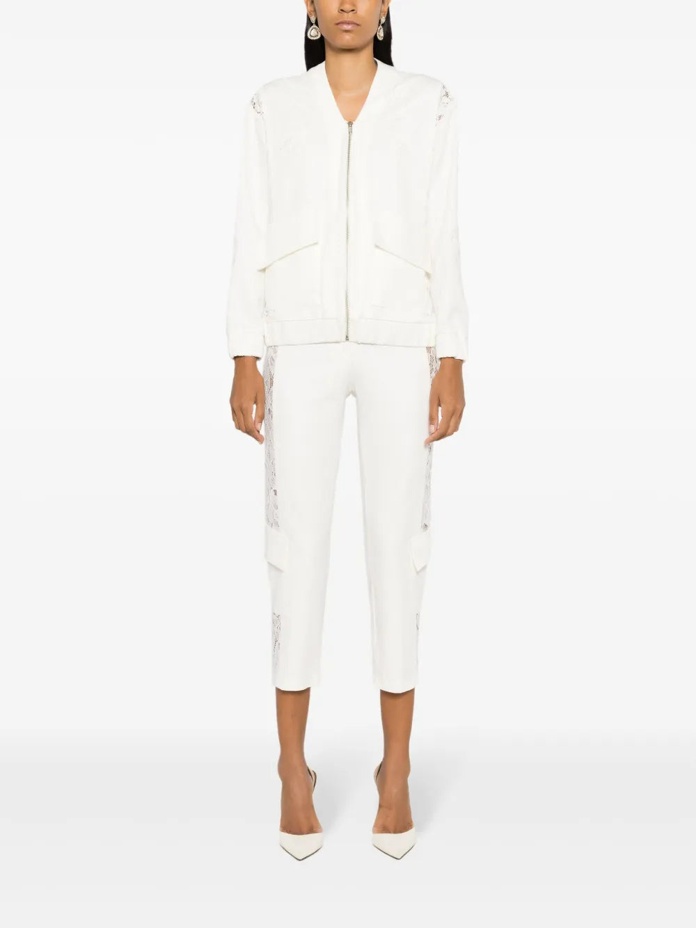 Lace-Panelled Cropped Cargo Trousers