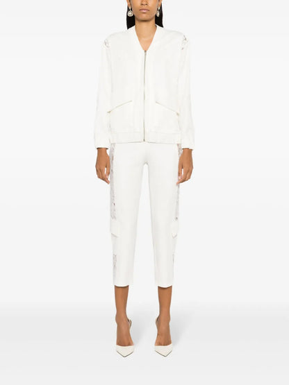 Lace-Panelled Cropped Cargo Trousers