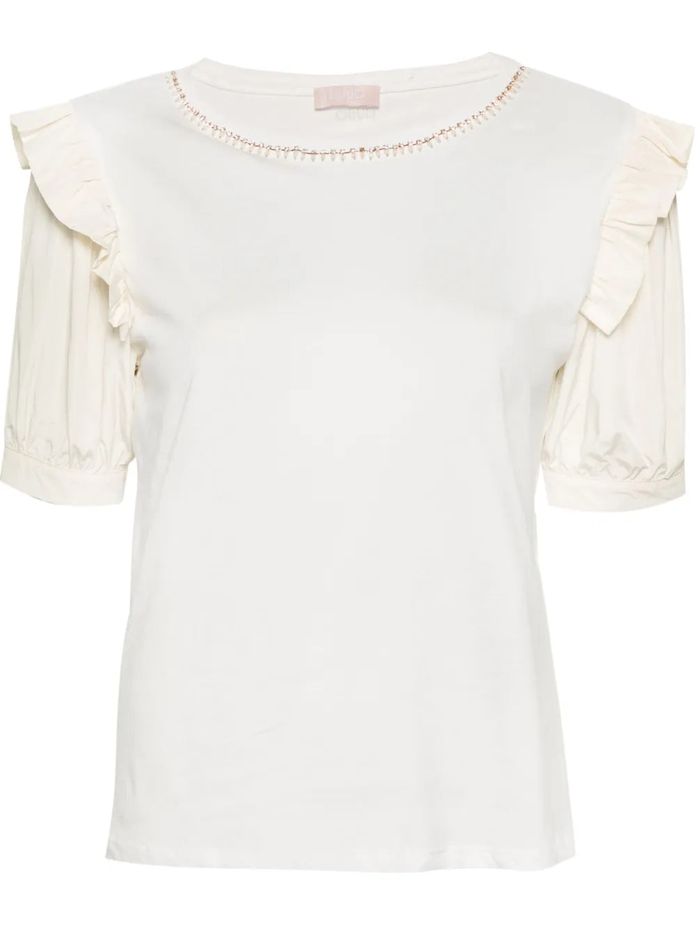 Rhinestone-Embellished Ruffled T-Shirt