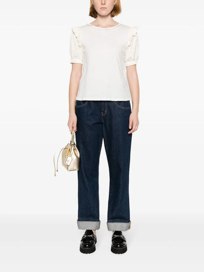 Rhinestone-Embellished Ruffled T-Shirt