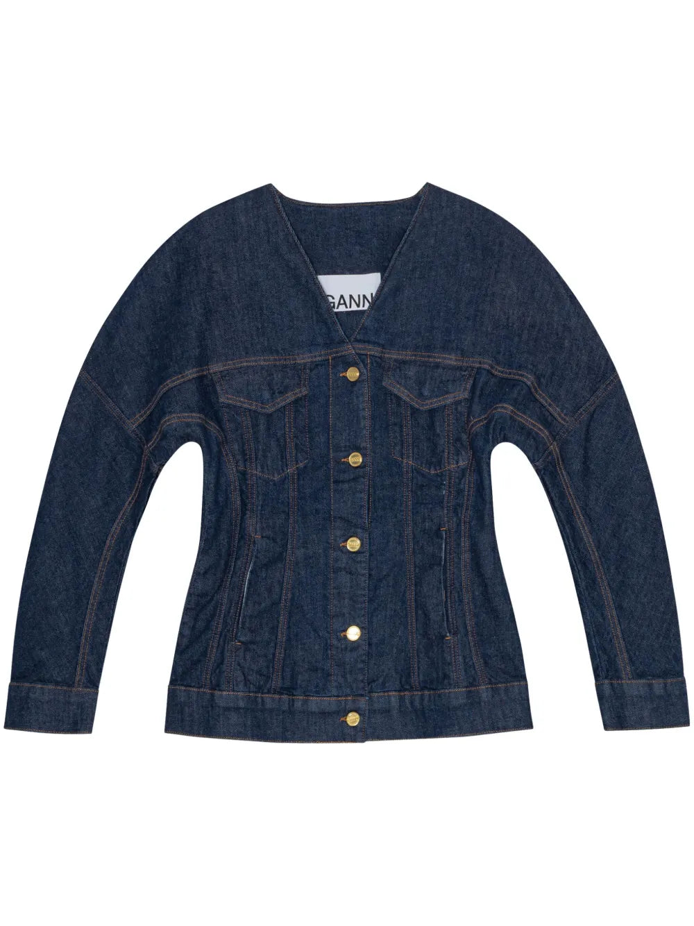 Rose-Embroidered Denim Blazer