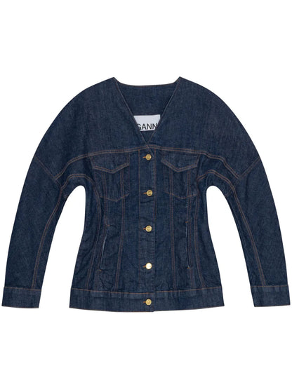 Rose-Embroidered Denim Blazer