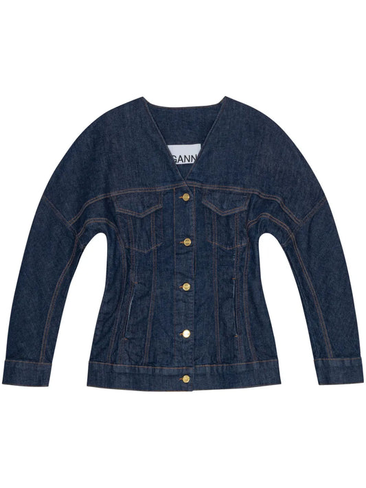 Rose-Embroidered Denim Blazer