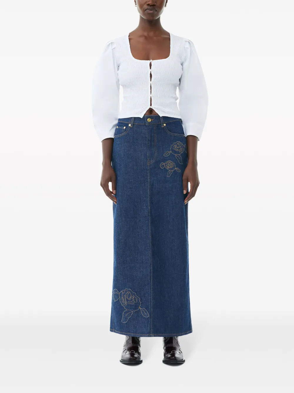 Rose Denim Maxi Skirt