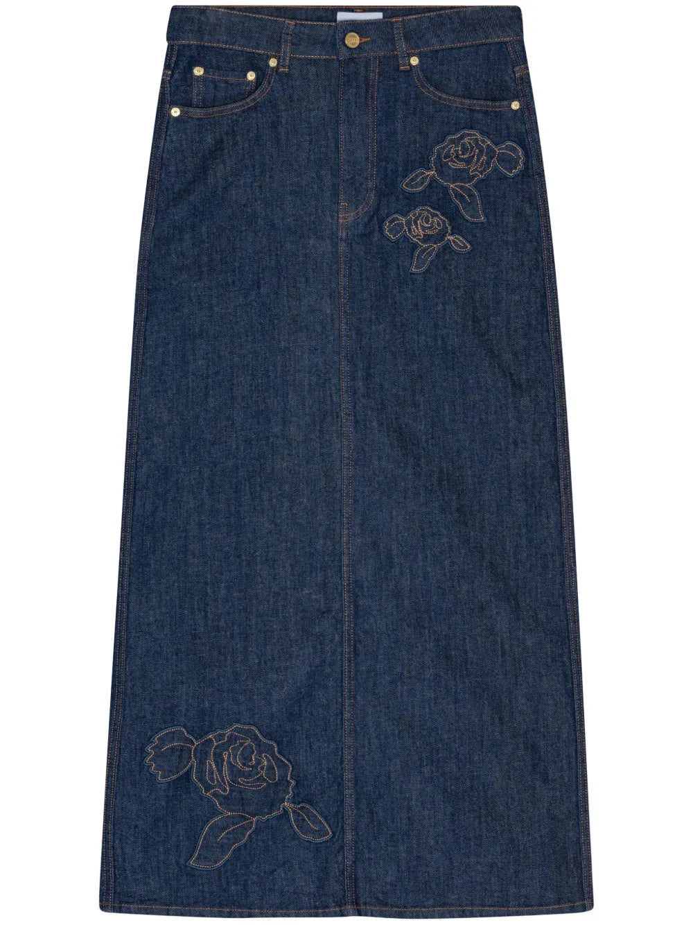 Rose Denim Maxi Skirt
