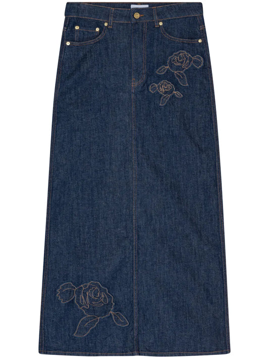 Rose Denim Maxi Skirt