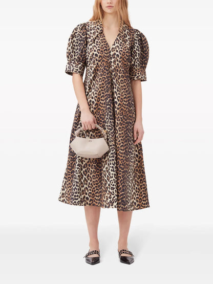 Leopard-Print Organic Cotton Midi Dress