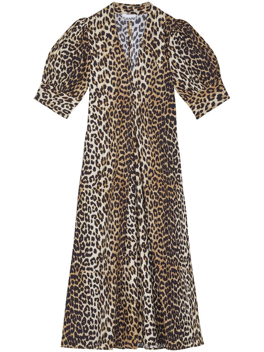Leopard-Print Organic Cotton Midi Dress