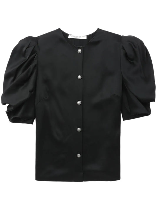 Puff-Sleeve Collarless Shirt