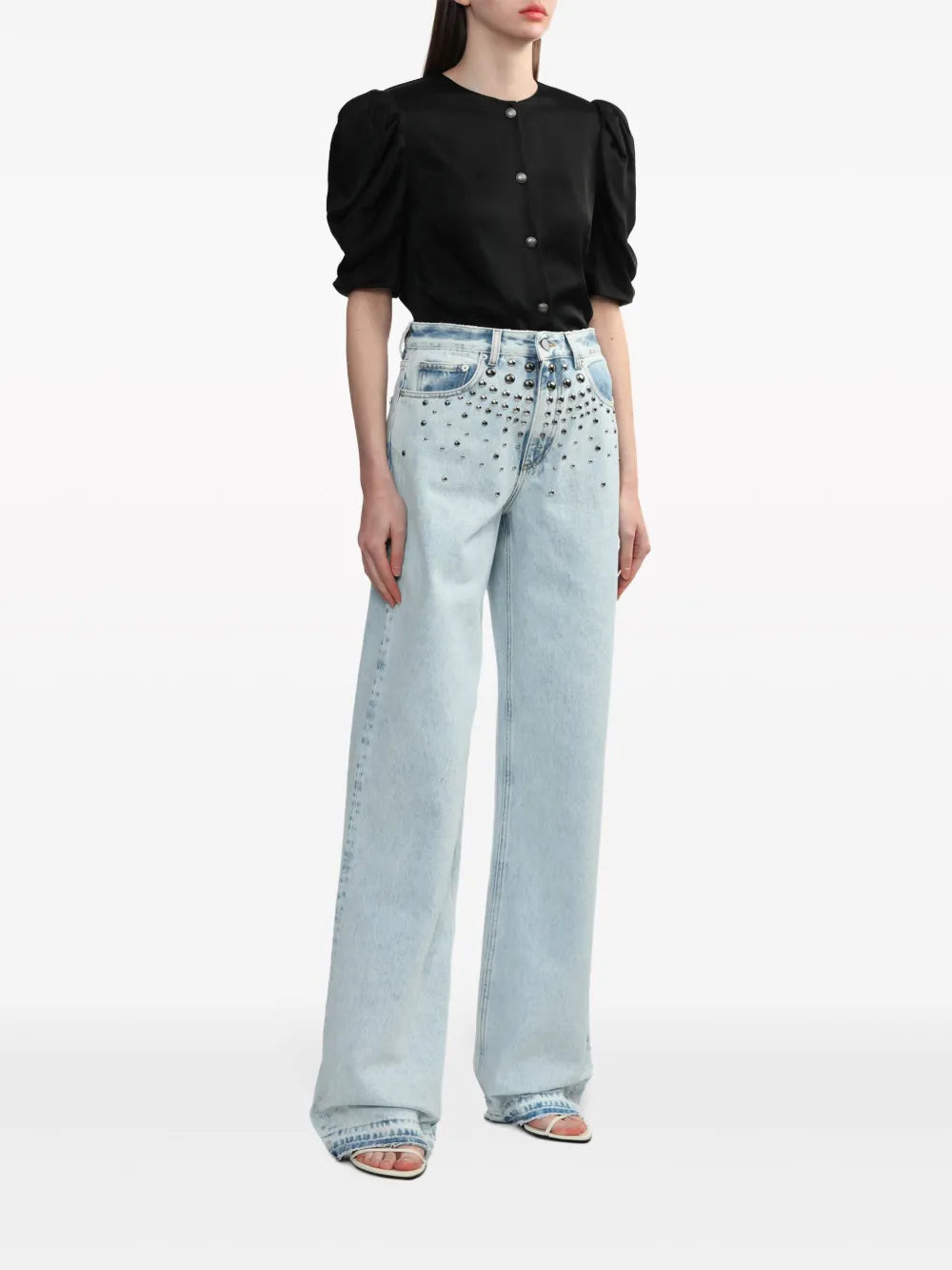 Puff-Sleeve Collarless Shirt
