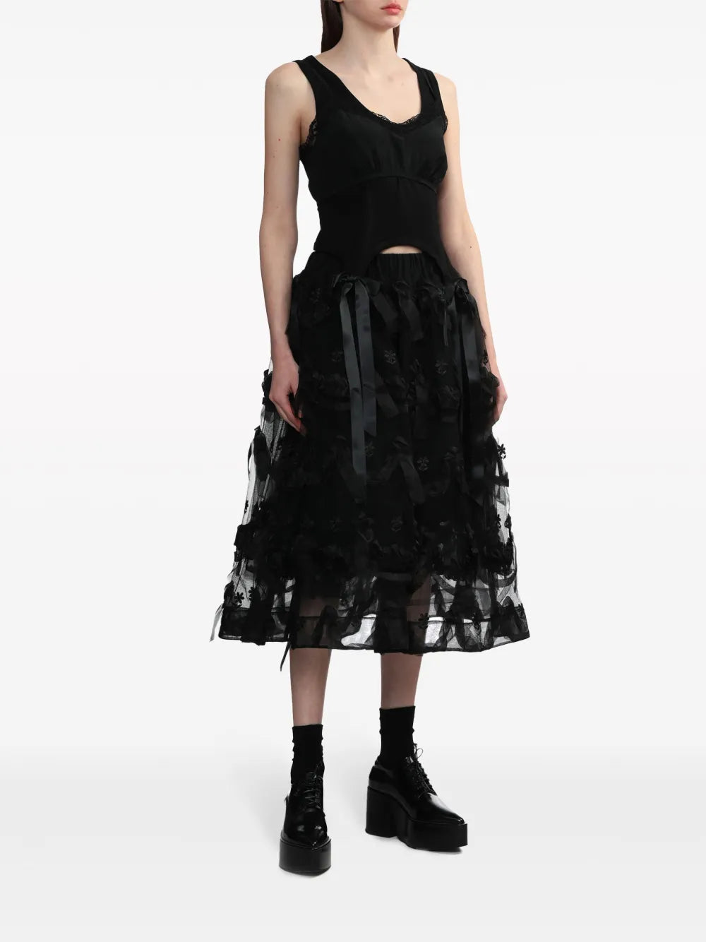 Bow And Ribbon-Detail Cotton Vest