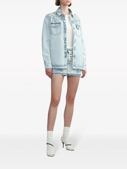 Stud-Embellished Denim Miniskirt