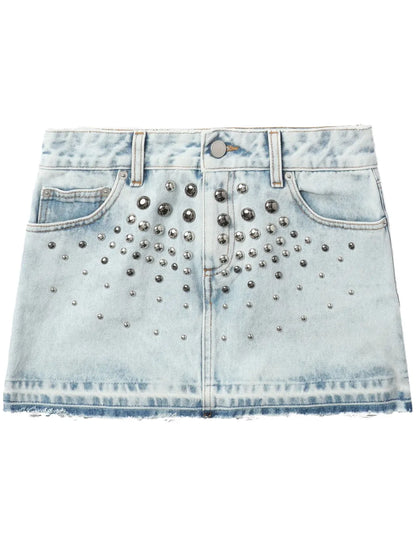 Stud-Embellished Denim Miniskirt