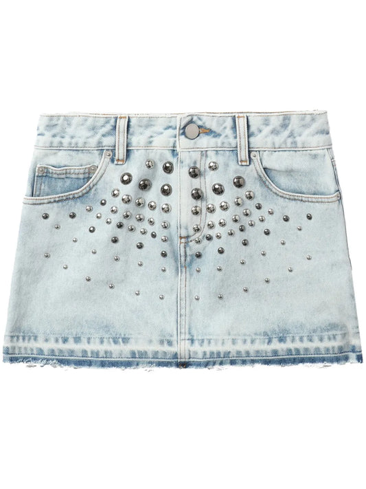 Stud-Embellished Denim Miniskirt