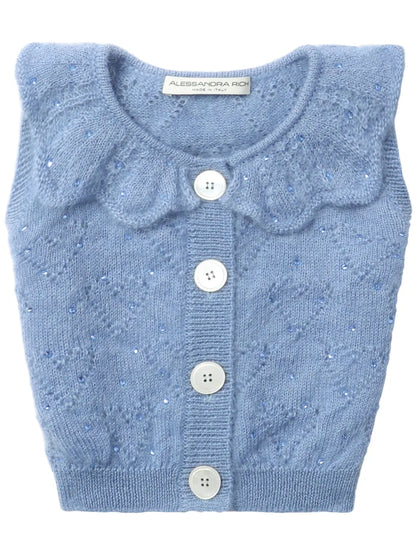 Ruffled-Neck Crop Knitted Top