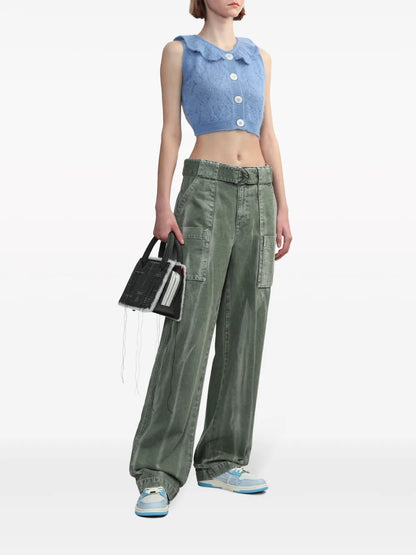 Ruffled-Neck Crop Knitted Top