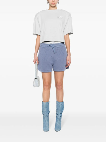 Layered Distressed Cotton Shorts