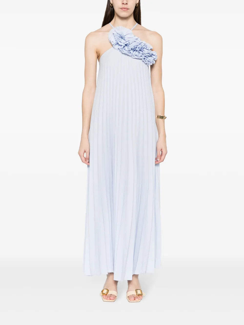 Plissé Halterneck Maxi Dress