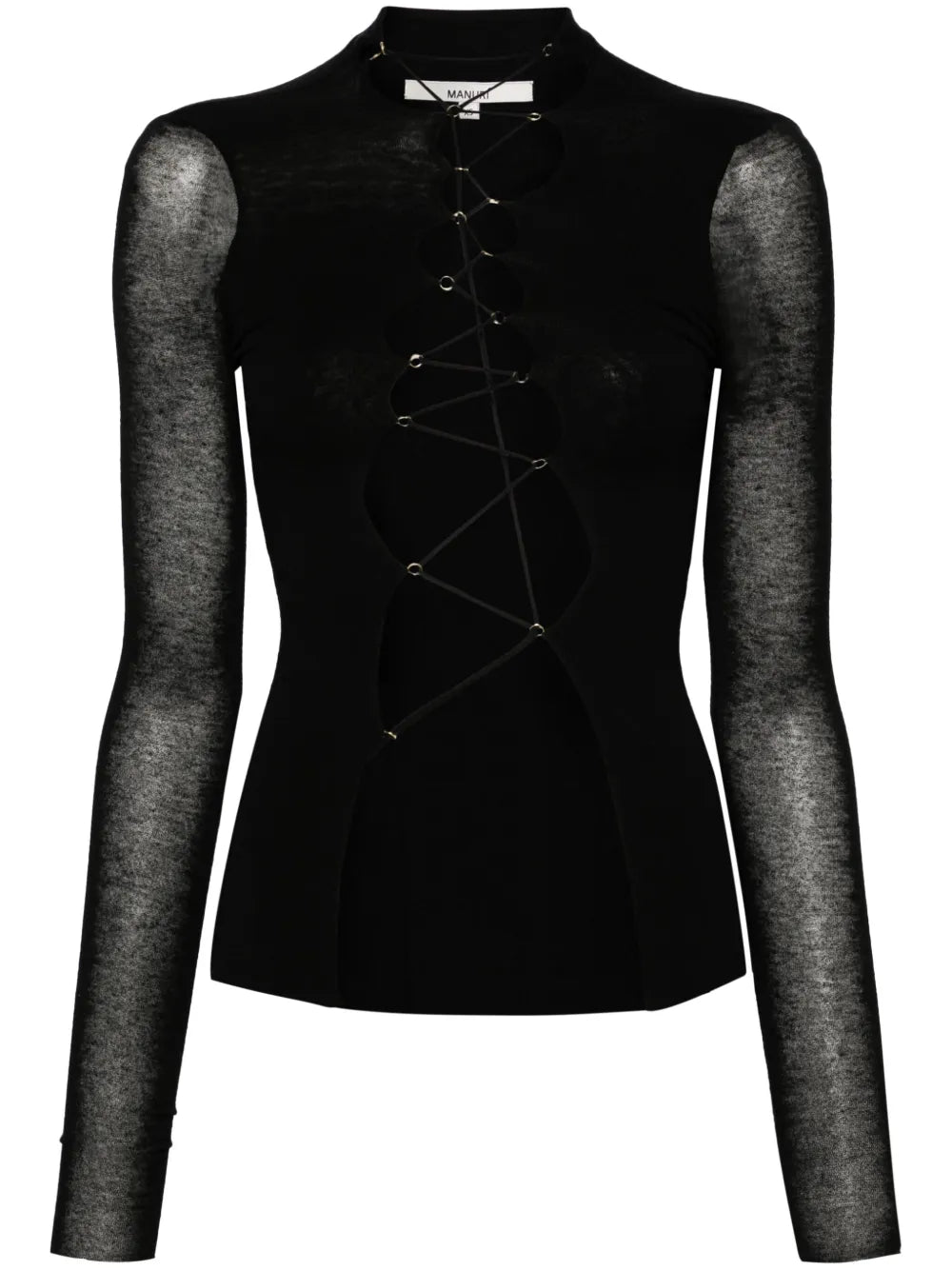Lace-Up Mélange Top