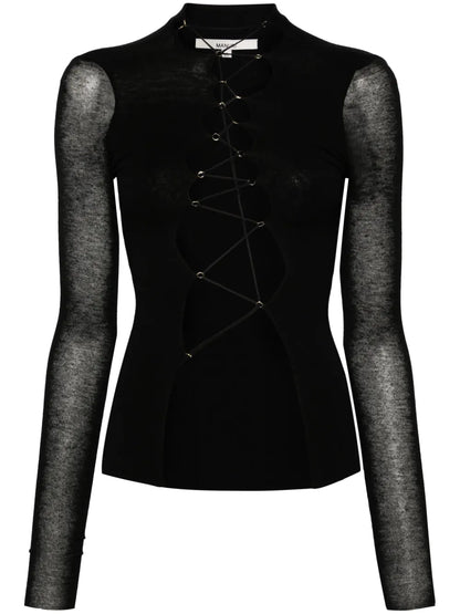 Lace-Up Mélange Top