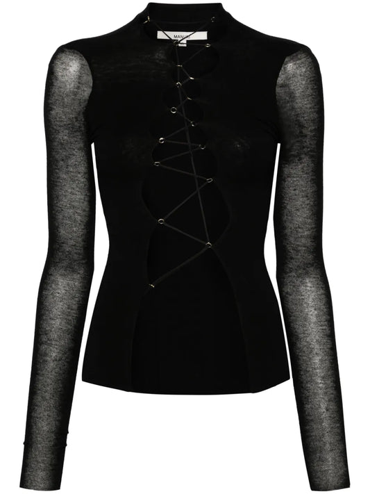 Lace-Up Mélange Top