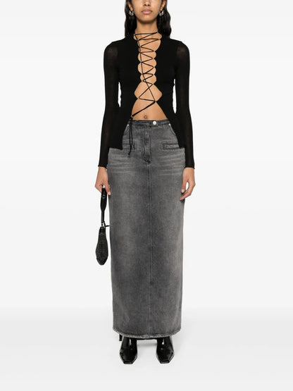 Lace-Up Mélange Top