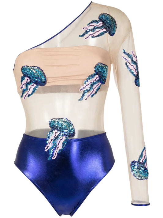 Sequin-Embellished Metallic One-Piece