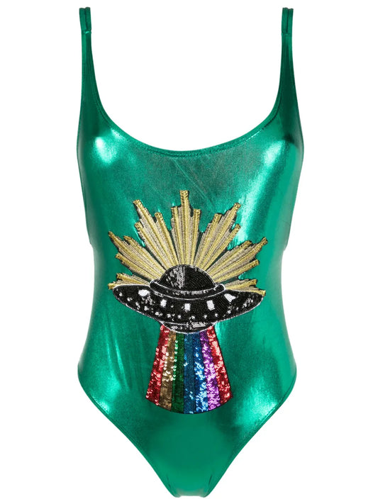 Sequin-Embellished Metallic One-Piece