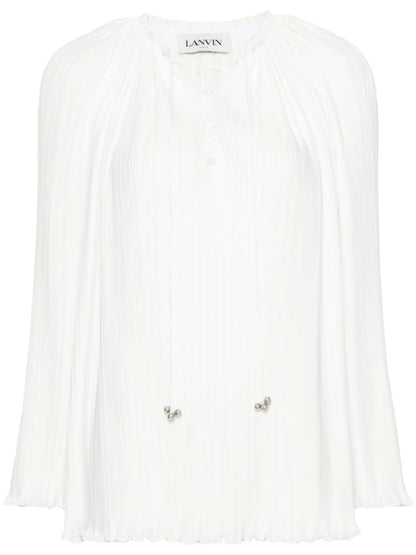 Plissé Lace-Up Blouse