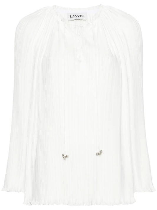 Plissé Lace-Up Blouse