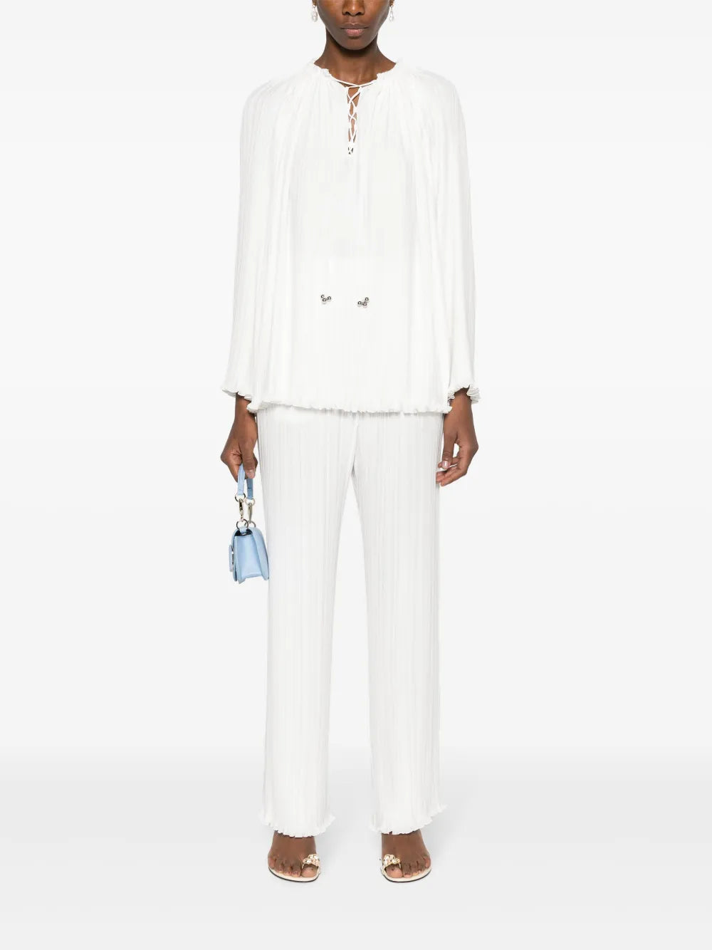 Plissé Lace-Up Blouse