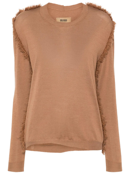 Frayed-Detailing Ribbed Jumper