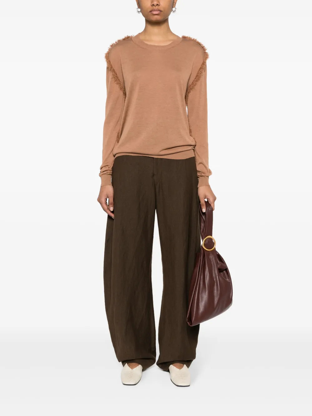 Frayed-Detailing Ribbed Jumper