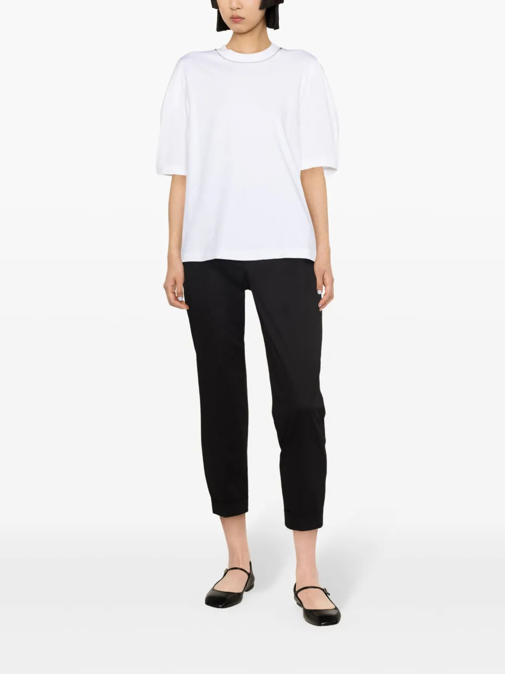 Bead-Trim Stretch-Cotton T-Shirt