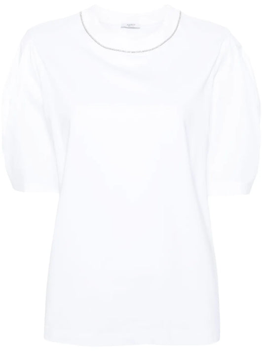 Bead-Trim Stretch-Cotton T-Shirt