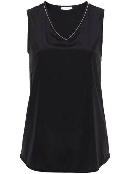Beaded-Trim Silk Tank Top