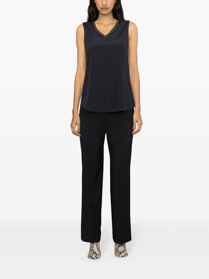 Beaded-Trim Silk Tank Top