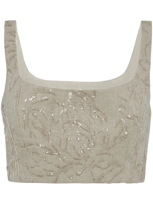 Sequin-Embellished Linen Top