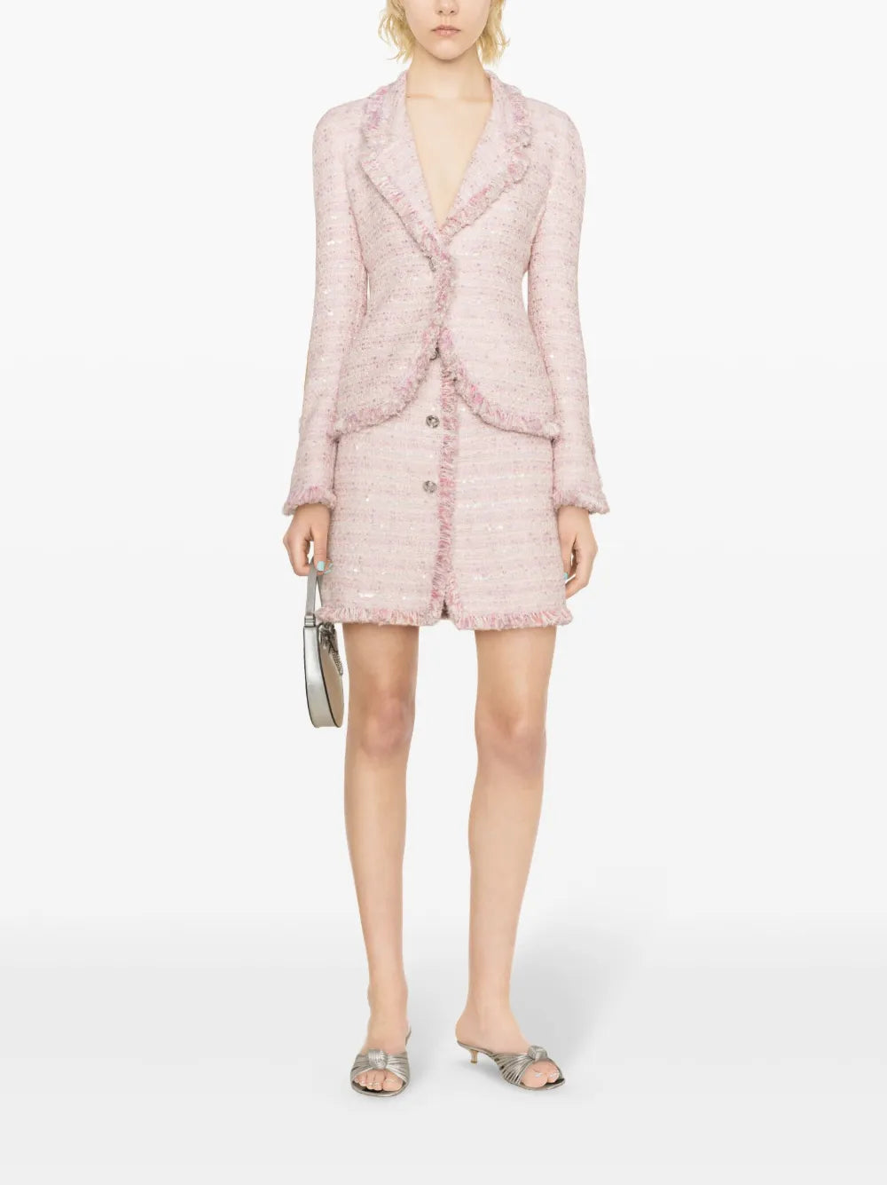 Frayed High-Waist Tweed Miniskirt
