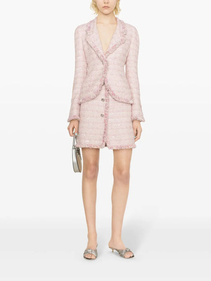 Frayed High-Waist Tweed Miniskirt