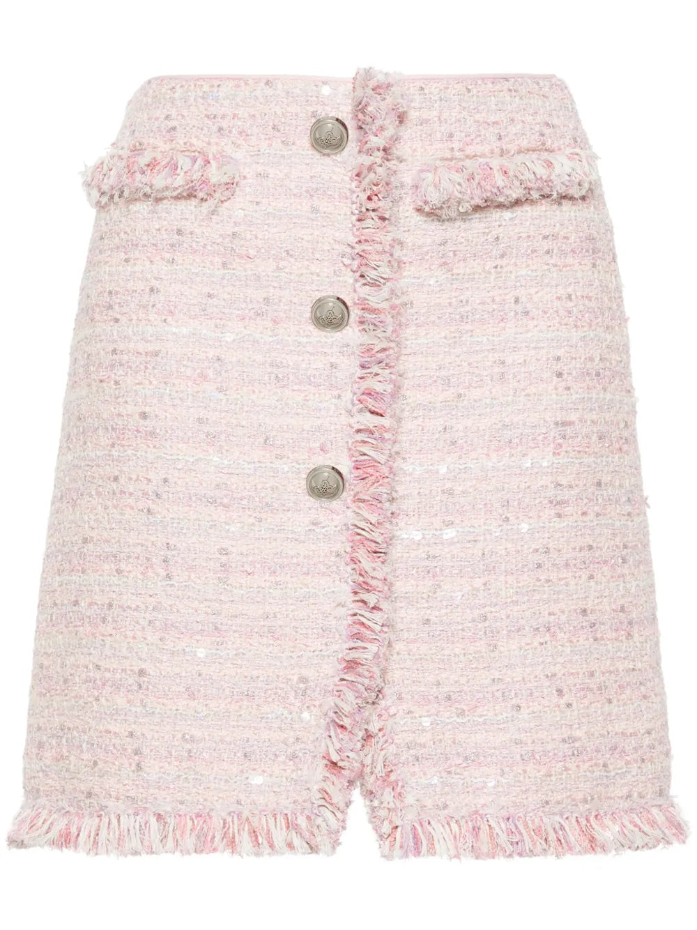 Frayed High-Waist Tweed Miniskirt