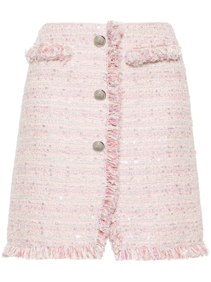 Frayed High-Waist Tweed Miniskirt