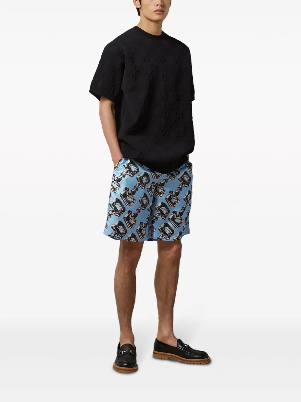 3D Glass Horsebit-Print Silk Shorts