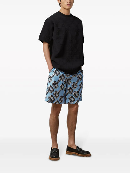 3D Glass Horsebit-Print Silk Shorts