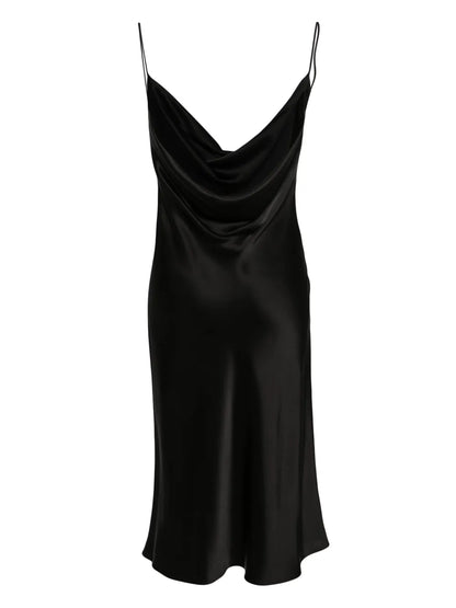 Cowl-Neck Satin Midi Dress