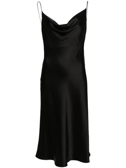 Cowl-Neck Satin Midi Dress