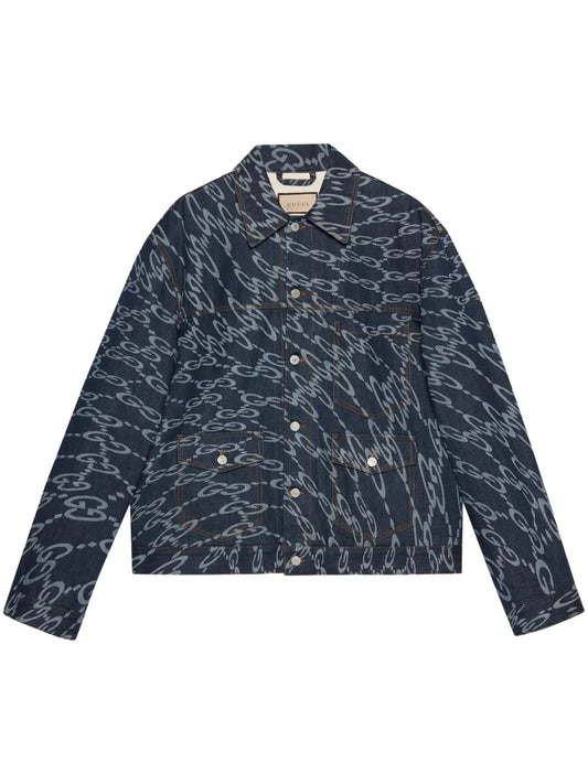 Wavy Gg-Print Denim Jacket