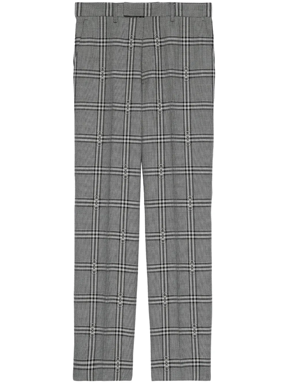 Horsebit Check Tailored Wool Trousers
